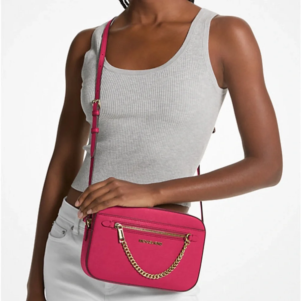 MICHAEL KORS  Jet Set Large Saffiano Leather Crossbody Bag ELECTRIC PINK COLOR